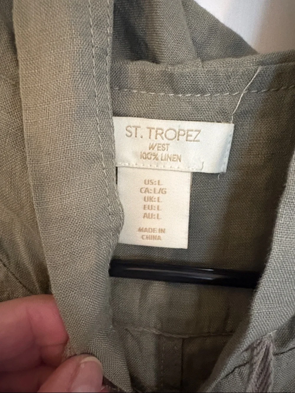 St. Tropez West Linen Hooded Utility Vest — Olive size large excellent Condtion - Picture 2 of 3